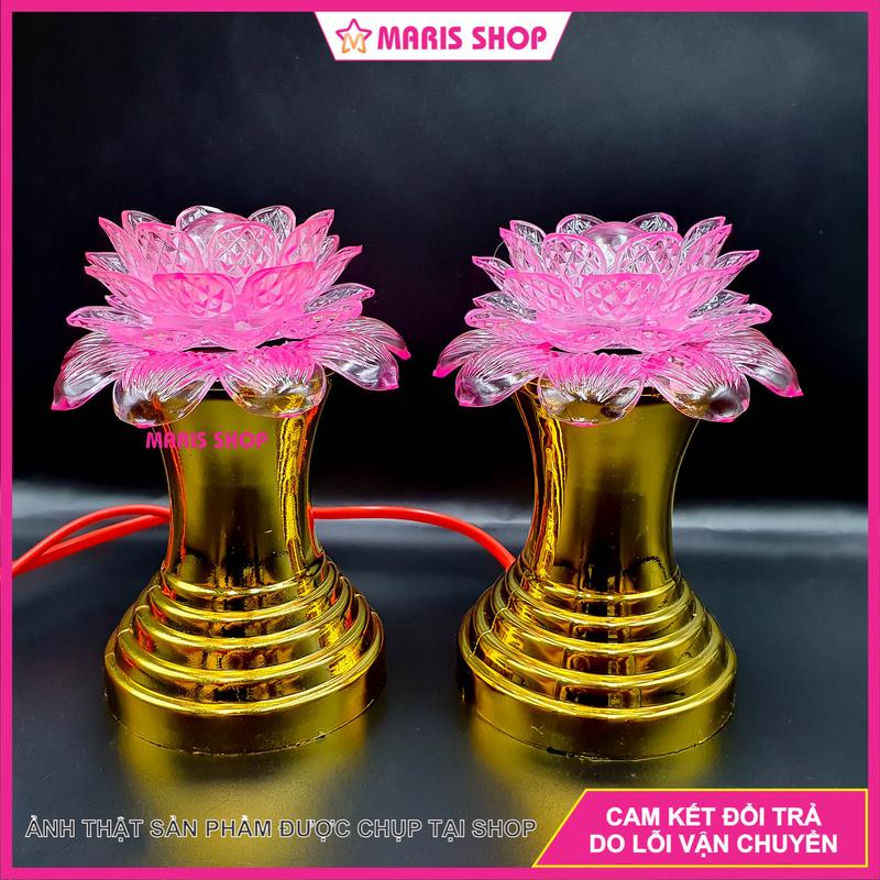 [Giá một cặp] Đèn thờ cúng hoa sen có đèn LED đổi màu ,đèn để bàn thờ, đèn hoa sen, đèn bàn thờ phật [MRHT-MN]]