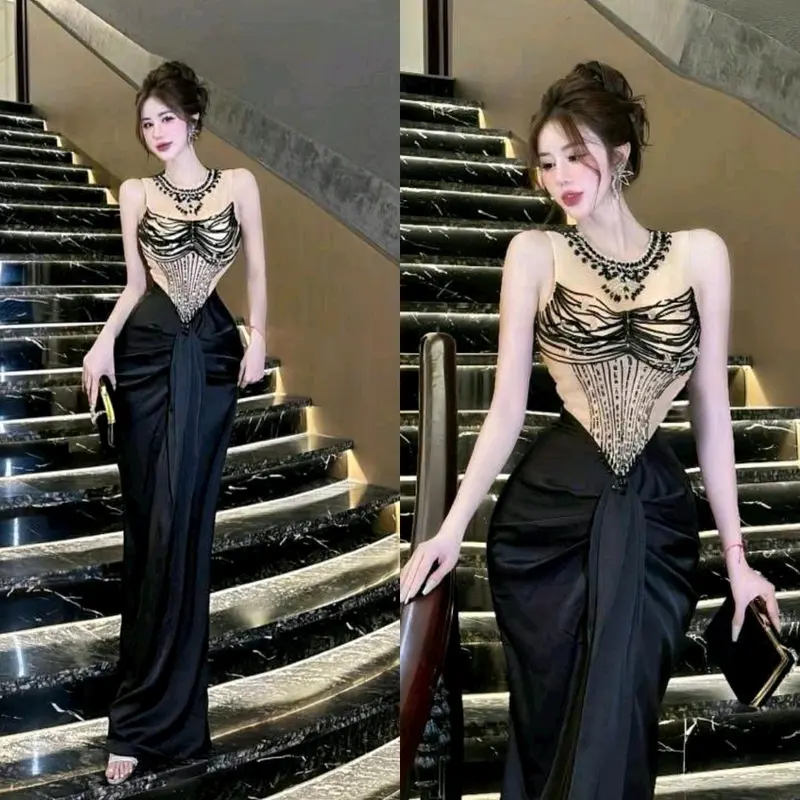 đầm body dài đính đá xếp hong dự tiệc 5