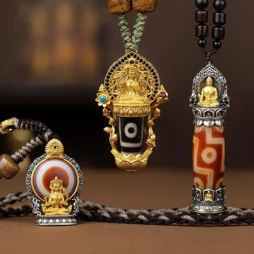 Mặt Dây Chuyền Hạt Dzi Chín Mắt, Phong Cách Cùng, Phụ Kiện Tây Tạng, Bồ Tát Manjushri Và Phật Thuốc, Quan Âm Bốn Tay, Unisex, Vòng Cổ, Sản Phẩm Mới Cho Năm 2025, Được Đánh Giá Tích Cực 99%,