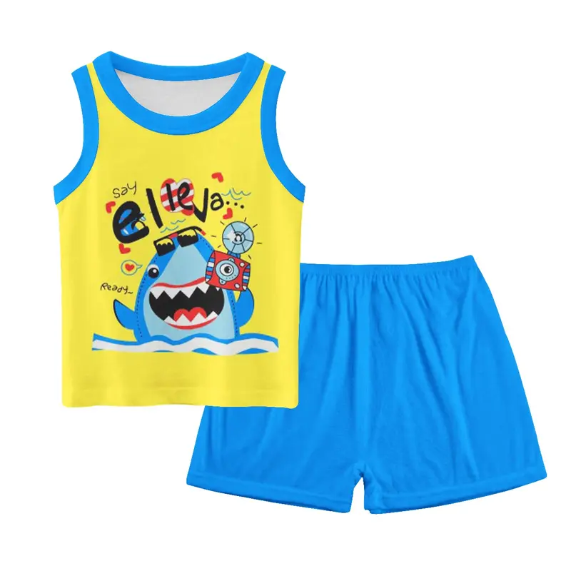 AKS Setelan Singlet Anak Laki laki dan Perempuan Set Tanpa Lengan Bayi Cewek dan Cowok Unisex Import usia 0 4 tahun Kualitas Premium Motif Karakter Lucu Baju Harian Kutung Lekbong 7057 Blue Katun 4