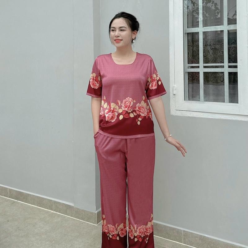 Y5 Đồ Bộ Trung Niên Quần Dài Họa Tiết Hoa Hồng Sang Trọng Cho Các Cô Các Mẹ, Tự Tin Diện Ở Nhà Hay Ra Đường Nữ Women 7