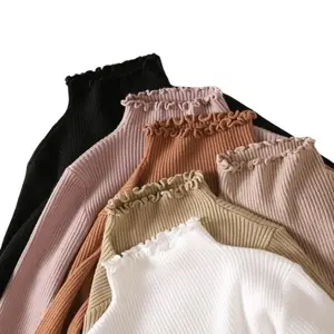 LESKA Turtleneck Rajut Kriwil Atasan Wanita Korea Knitwear Inner Baju Manset