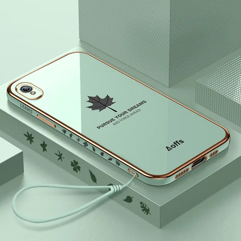 Ốp Phong Cách Lá Phong Cho VIVO Y91C Y1S 1820 1929 Ốp Điện Thoại Hình Vuông Thiết Kế Mới Ốp Mạ Mềm 1