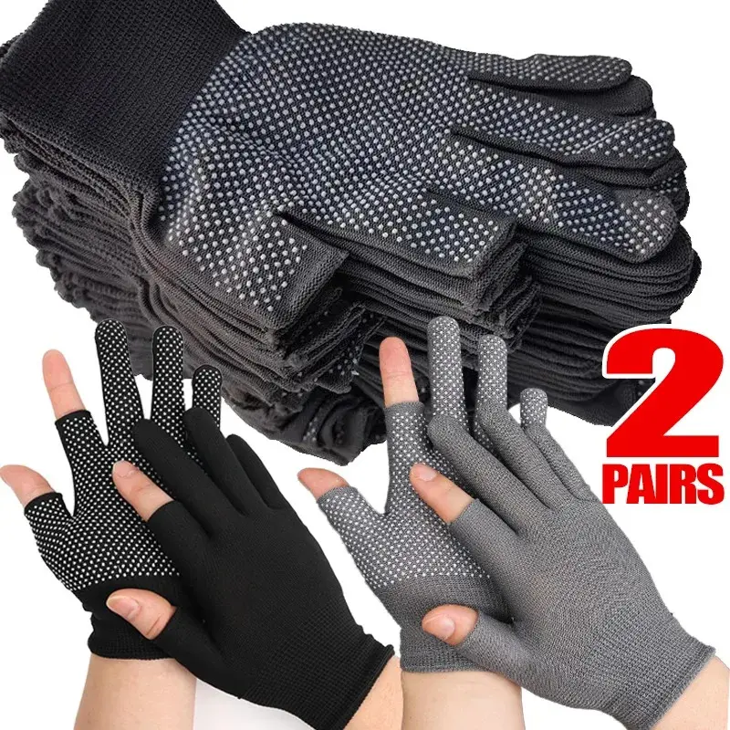 Sarung Tangan Nilon Tidak Licin, 1 / 2 pasang, untuk Kerja Keselamatan dan Berbasikal, Bernafas, Sarung Tangan Separuh Jari, Sarung Tangan Sarung Tangan Lelaki, Sarung Tangan Tanpa Jari