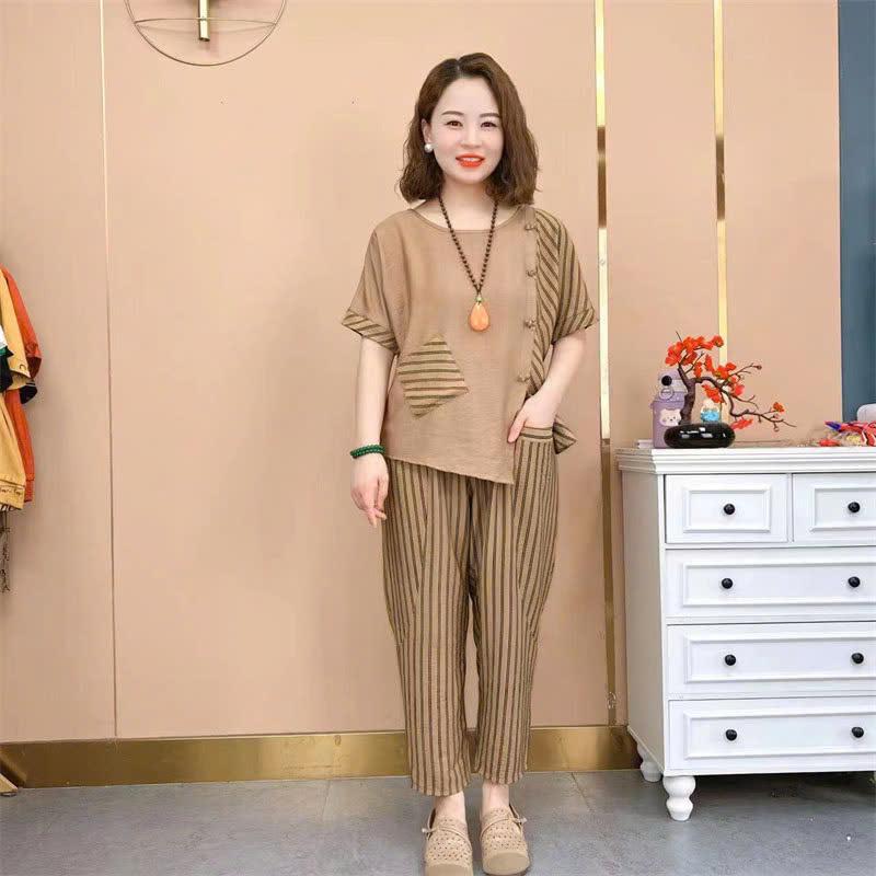 Product Introduction of Bộ mặc nhà trung niên cho mẹ cho bà chất lụa phối đũi siêu đẹp A68 4