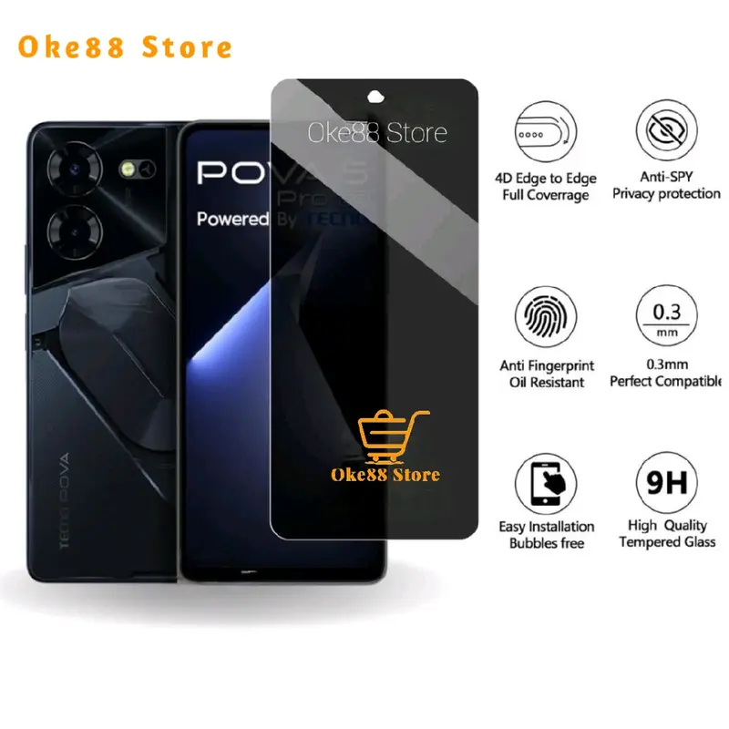 Tempered Glass Anti Spy Tecno Pova 5 5 Pro 5G 4 4 Pro Neo 3 Neo 2 Neo Tecno Camon 19 Pro 20 20 Pro 20 Pro 5G 20 Premier 5G Pelindung Layar Anti Intip Privacy Anti Gores Full Layar Handphone Metal 0