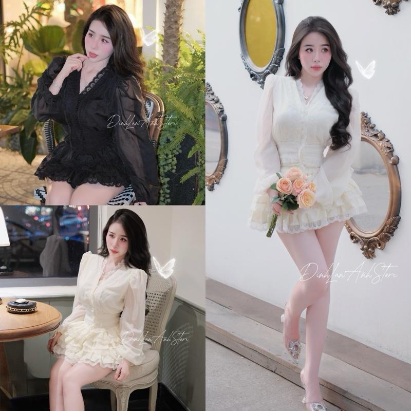 Set Váy Voan Viền Ren Nút Cài + Chân Váy 3 Tầng Xoè Tiểu Thư Sang Chảnh Đi Tiệc - DinhLanAnhStore