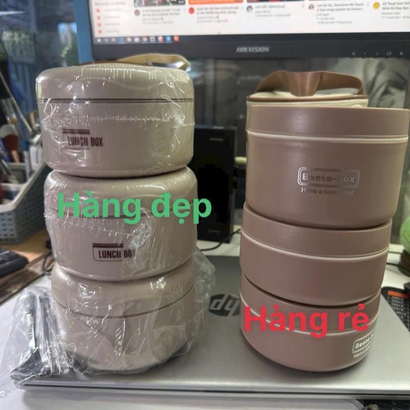 Hộp Cơm Văn Phòng, Hộp Cơm Giữ Nhiệt LUCKY LUNH BOX -  BENTO BOX - MEAL BOXKèm Thìa Đũa Túi , Thiết Kế 3 Ngăn Riêng Biệt Kèm Ruột Inox 304 5