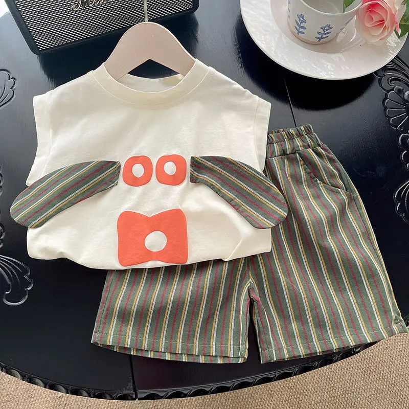 Bộ Đồ Mùa Hè Cho Bé Trai, Phong Cách Phương Tây, Quần Cropped Xén, Áo Vest Không Tay, Quần Áo Trẻ Em, Hàng Mới Về Năm 2024, Thích Hợp Cho Bé Trai Nhỏ