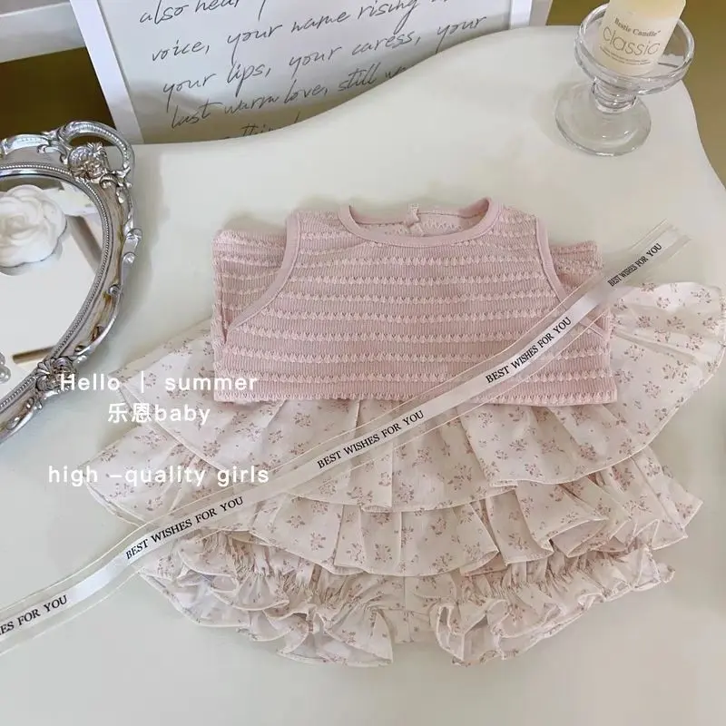 Ready Atasan Setelan Gaya Musim Panas Bayi Perempuan + Celana Pendek Kuncup Bunga Dua Potong Set Pakaian Musim Panas Baru yang Lucu dan Menggemaskan Cewek 2