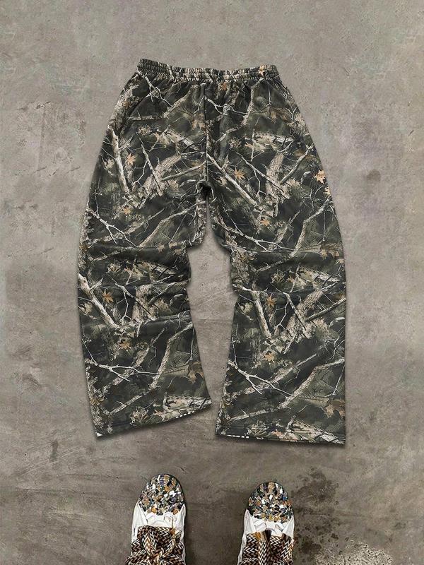 Men's Camo Print Straight Leg Sweatpants, Street Fashion Casual Regular Fit Camo Print Baggy Trousers for Daily Wear, Men's Bottoms for Summer 2