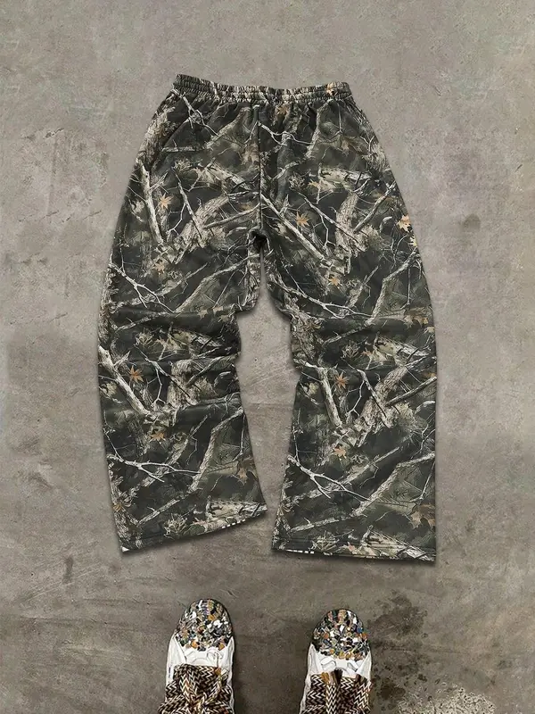 Men's Camo Print Straight Leg Sweatpants, Street Fashion Casual Regular Fit Camo Print Baggy Trousers for Daily Wear, Men's Bottoms for Summer 2