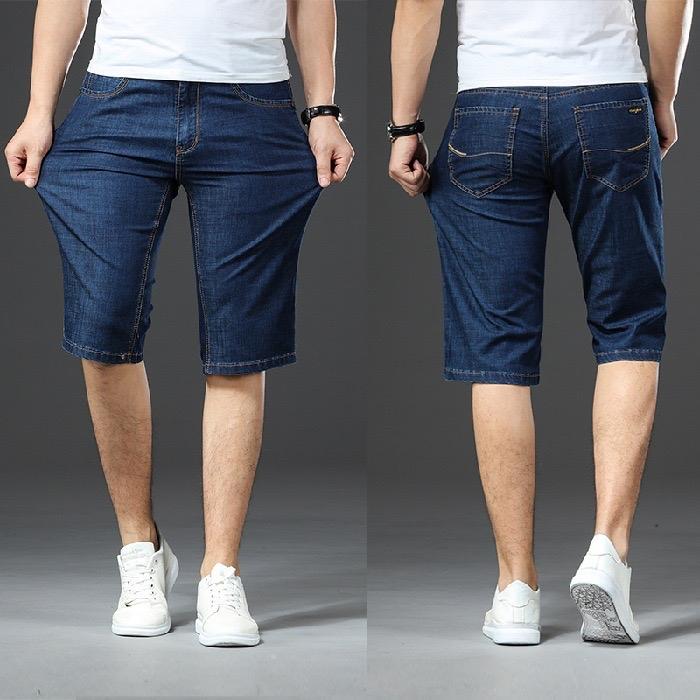 Quần short Jean Nam Trung Niên, chất mềm mại, co giãn Quảng Châu + Ảnh Thật Menswear Pants Xanh Có Túi