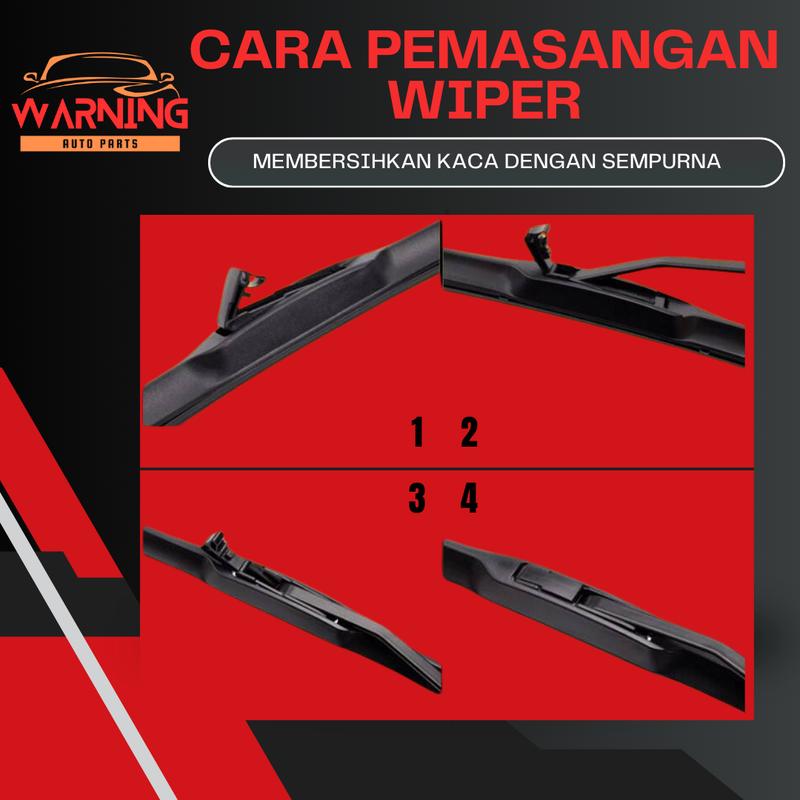 l Terlaris No.1 l Wiper Mobil Quad 4 Karet Blade Bonus 7 Item 1 Set Kiri dan Kanan Universal Semua Jenis Mobil Pembersih Kaca Depan Kendaraan WARNING AUTO PARTS 4