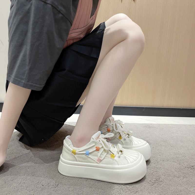 giày thể thao nữ cute , chất liệu vải canvas đế cao 5cm kiểu dáng mới , basic , dế phối đồ Sneaker Shoes Cổ Cao 3