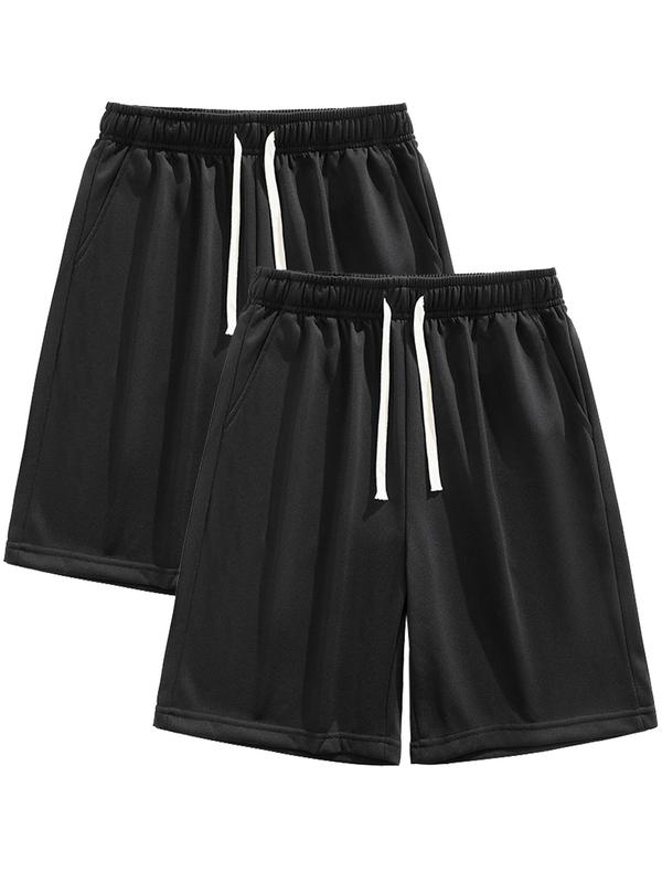 Men's Solid Color Drawstring Waist Shorts, Casual Regular Fit Pocket Shorts for Summer, Men's Bottoms for Daily Wear, Elastic Loose Shorts, Casual Shorts Set, Fashionable Summer Shorts