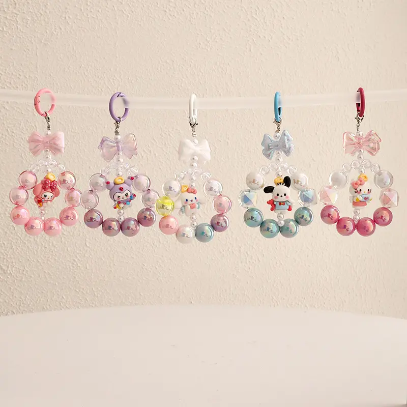 Mobile Phone Lanyard Mobile Phone Ornaments Cartoon Girlish Fun Cartoon Handmade Beaded Acrylic Mobile Phone Charm Bag Hanging