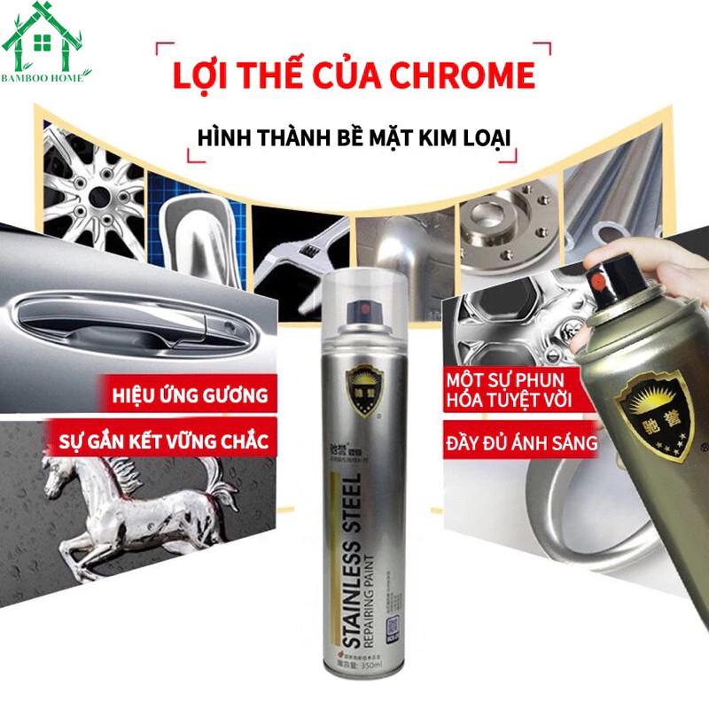 【Rẻ】Sơn Bạc Mạ Crom Sơn Xịt Mạ Chrome Sáng Bóng 350ml - Chai Sơn Mạ Siêu Bóng-Sơn xe bình  xịt  crom  mạ  bạc 5