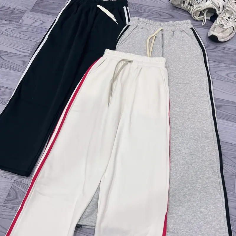 Quần dài ống rộng nỉ ngoại viền 2 sọc basic rút lai lưng chun unisex nam nữ 3