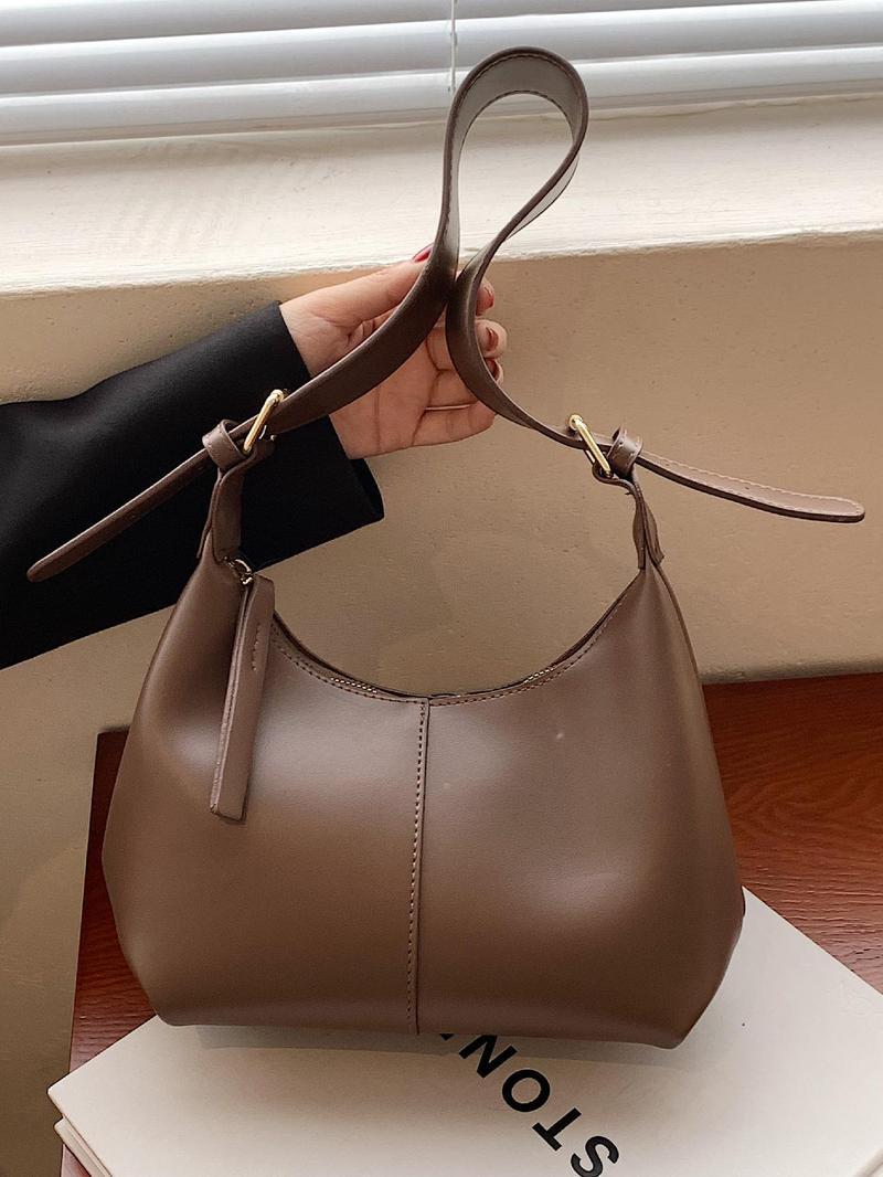 Product Introduction of Women's Simple Style Solid Color Hobo Bag, Fashionable Belted Design Shoulder Hobo Bag for Women, Casual Trendy Shoulder Bag For Daily Use 9
