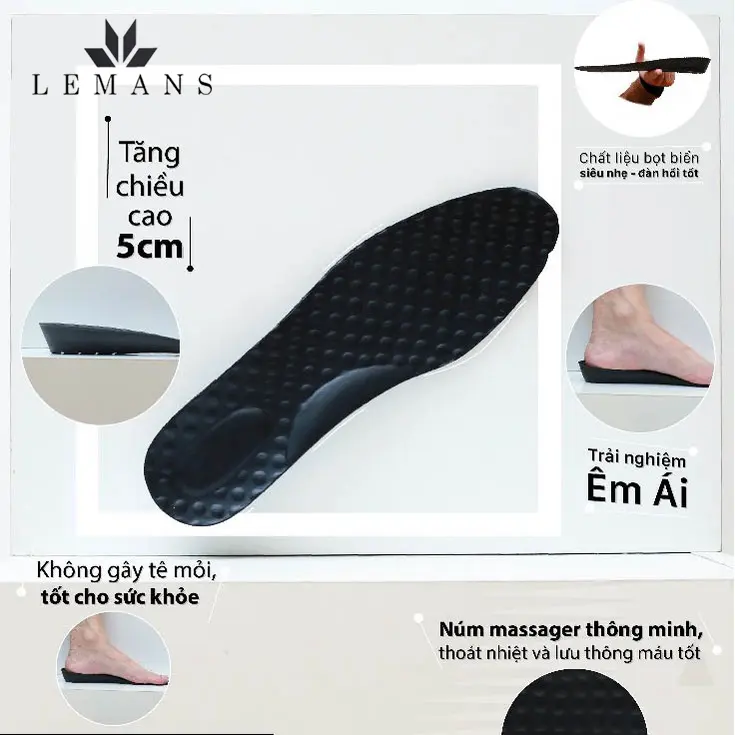 Lót tăng chiều cao 3cm NAM NỮ cho giày Boots, Chelsea, Harness, Zip Chunky... LEMANS, lót bọt biển độn tăng cao Miếng Lót Giày