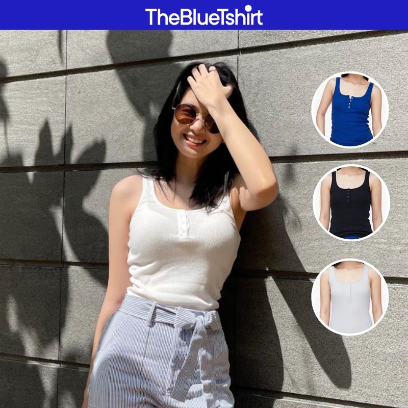 TheBlueTshirt - Áo ba lỗ nữ 2 dây có nút cotton có nhiều màu - Icon Tank