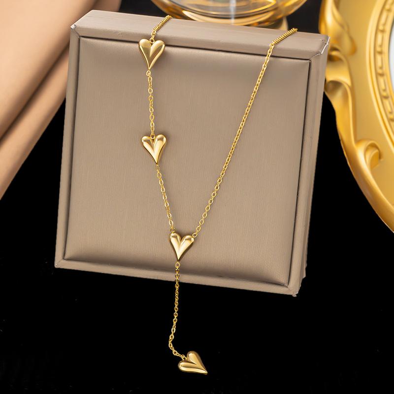 Product Introduction of Sweet Peach Hearts Necklace for Women Special-Interest Design Heart Bracelet Titanium Steel Wide Anchor Wristband Love kalung 3