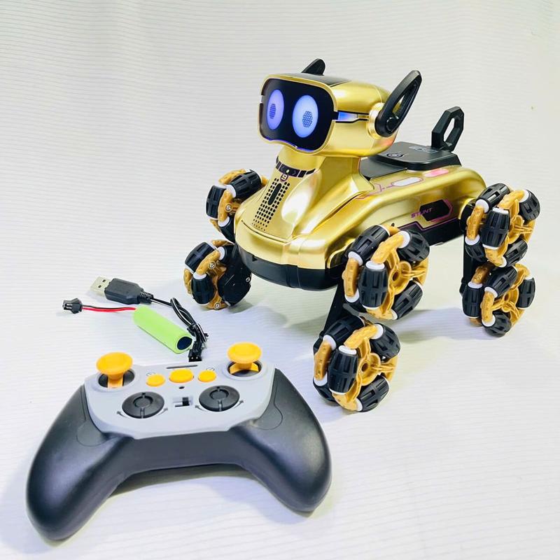 Xe Chó Robot 8 Bánh Điều Khiển Từ Xa, Xoay 360 Độ, Có Drift, Cảm Biến Tai, Có Đèn, Di Chuyển Đa Hướng, Pin Sạc Cho Bé Đồ Chơi Toy