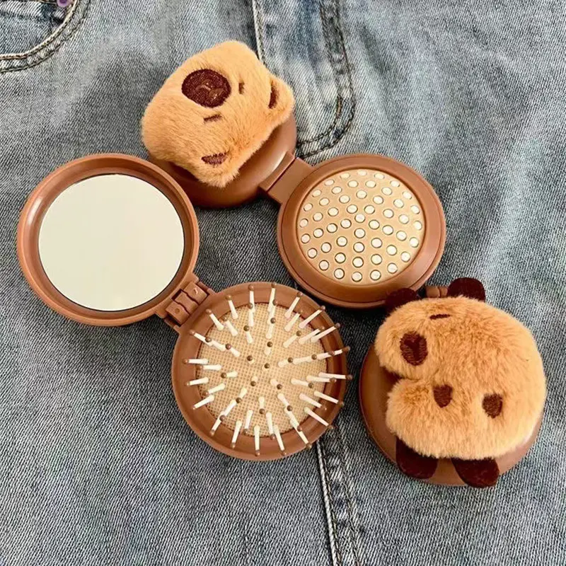 Lược Đệm Khí Gấp Gọn, Thiết Kế Capybara, Có Gương, Cầm Tay Thích Hợp Đi Du Lịch, Lược Capybara, Dành Cho Nữ, Cọ Mát Xa Chống Tĩnh Điện, Dụng Cụ Tạo Kiểu Tóc 2