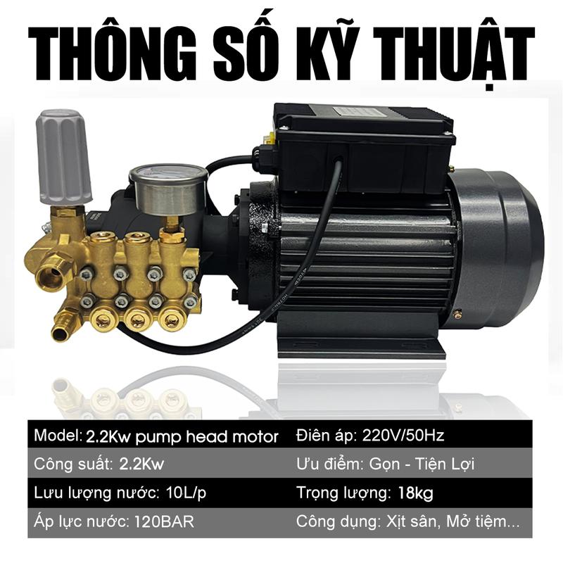 [2.2KW-tua nhanh-điện 220V] Động cơ motor và đầu bơm ti 1407 tiệm rửa xe detailing chuyên dùng, động cơ lõi đồng ty tráng ceramic, may rua xe cao áp công suất mạnh 120BAR,máy xịt rữa xe áp lực cao xịt rửa xe tải, sân vườn, quán ăn, tiệm rửa xe 10-15 chiếc 2