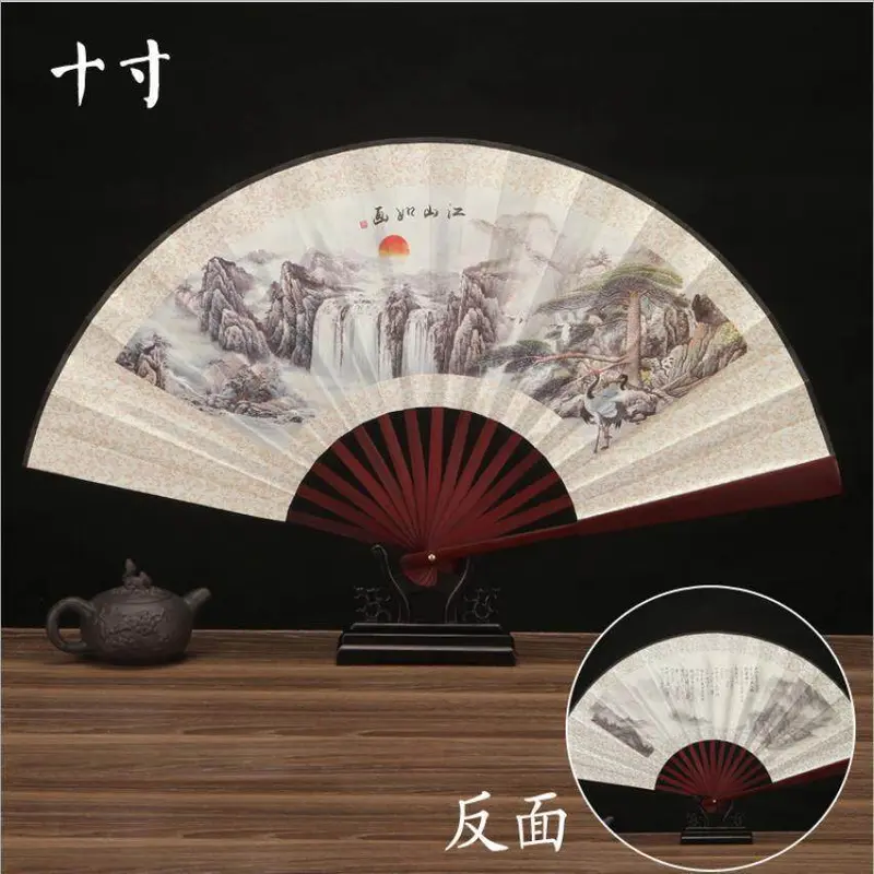 Quạt Gấp Phong Cách Cổ Xưa, Vẽ Mực, Phong Cách Trung Quốc, Vũ Trường, Khiêu Vũ, Độc Đoán, Lụa Thô, Di Động Decor 4