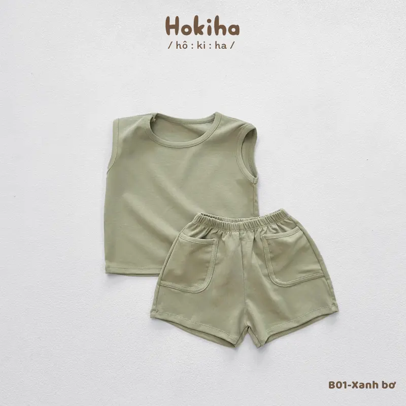 [Hokiha] B01-Bộ quần áo ba lỗ mùa hè cho bé trai bé gái chất vải cotton bozip mềm mịn, co giãn size từ 8-17kg 7