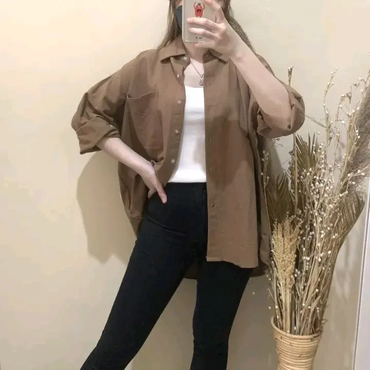 Kemeja Polos Wanita Lengan Panjang Bahan Katun Adem Baju Fit Kancing Linen 3