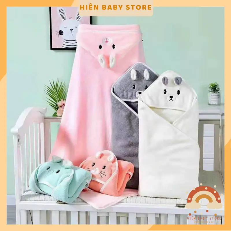 Choàng ủ lông hình thú/ Khăn tắm hình thú có mũ nỉ bông, ấm áp mùa đông cho bé mềm ,thấm hút ,không sổ lông an toàn cho be-Hiên baby store 0