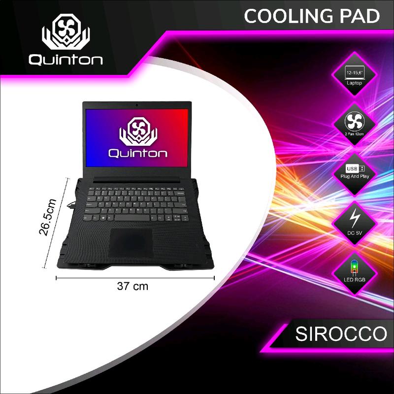 kipas laptop cooling pad quinton 2 fan 12cm 15,6inch hitam jaring Computer Cooler pad gaming 5