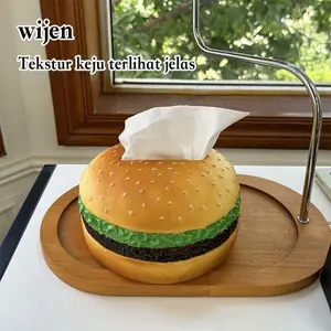Kotak tisu berbentuk hamburger, dekorasi rumah kreatif, kotak dekorasi ruang tamu yang lucu, kotak penyimpanan simulasi berbentuk hamburger, kotak tisu persegi bulat, kotak tisu desktop restoran, kotak tisu mobil