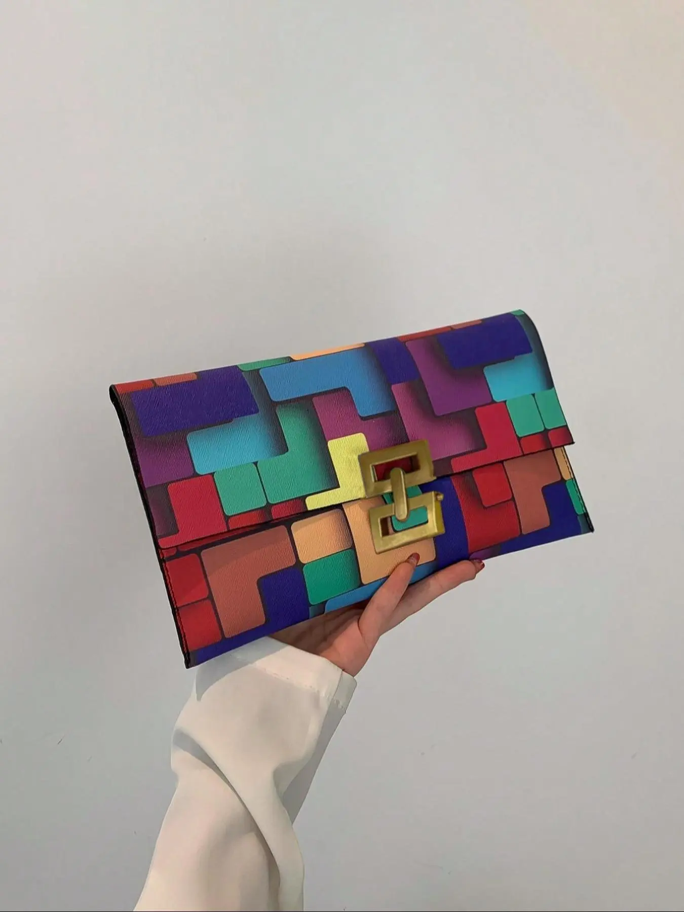 Women's Color-block Creative Geometric Pattern Clutch Bag, Fashion Envelope Clutch for Women, Casual Trendy Versatile High-quality Daily Commuting Bag