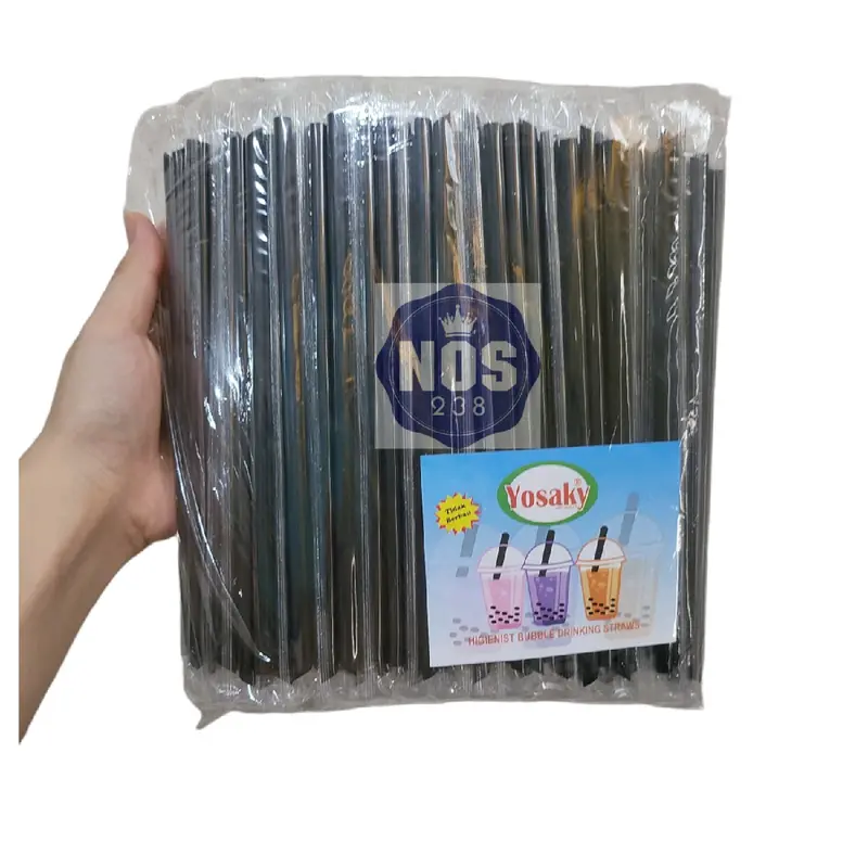 Sedotan Steril Hitam 250pcs 6mm x 20cm / Sedotan Kopi Runcing / Sedotan Lancip isi 250pcs 1