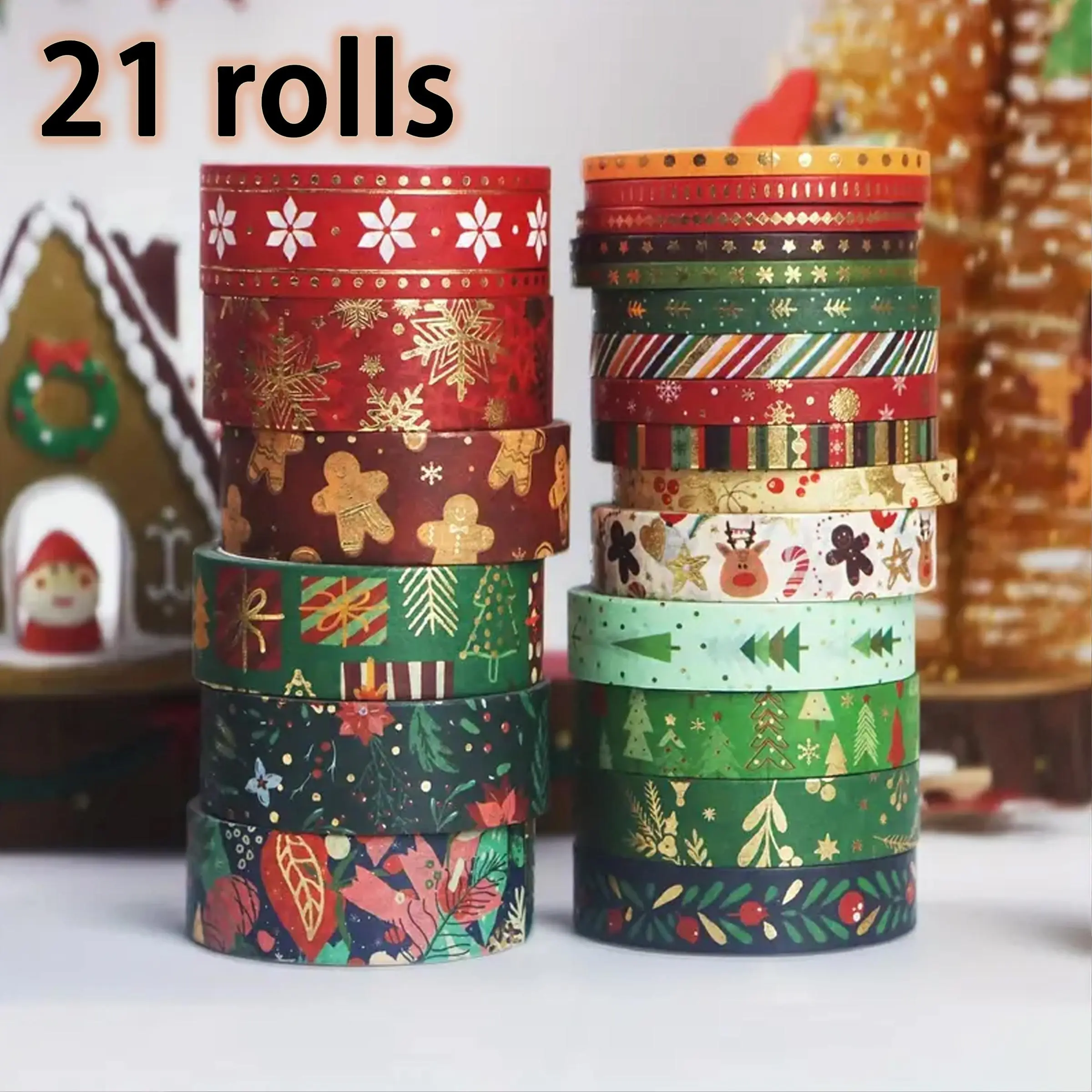 Christmas Themed Washi Tape, 21pcs/set Colorful Holiday Gift Decoration Tape, DIY Decorative Tape for Scrapbooking, Journaling, Gift Wrapping