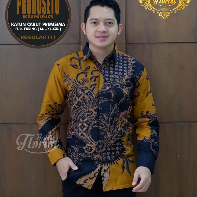PRABU KUNING Kemeja Batik Pria Modern / Batik Solo Alusan / Batik Kondangan Terbaru / Batik Kantoran / seragam Batik / Baju Kantor / BAJU BATIK TRENDY 0