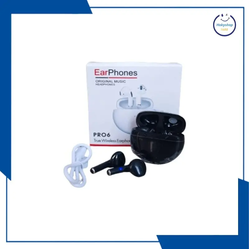 Pro 6 Music TWS Sports Earphone FreeBuds Headset Bluetooth Noise Reduction True Wireless HiFi Stereo 3