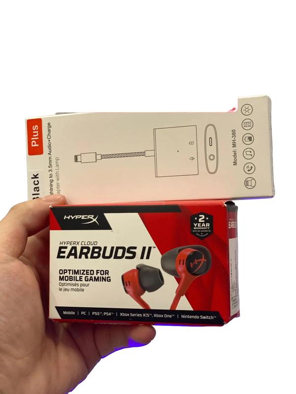 Combo Tai Nghe Hyper X 2 Kèm Jack Chuyển Đổi Lightning 3 in 1 , nhôm ,  hỗ trợ míc , Có dây, Nhét Tai, Nhựa, Khử tiếng ồn Kem Nghe Nhạc