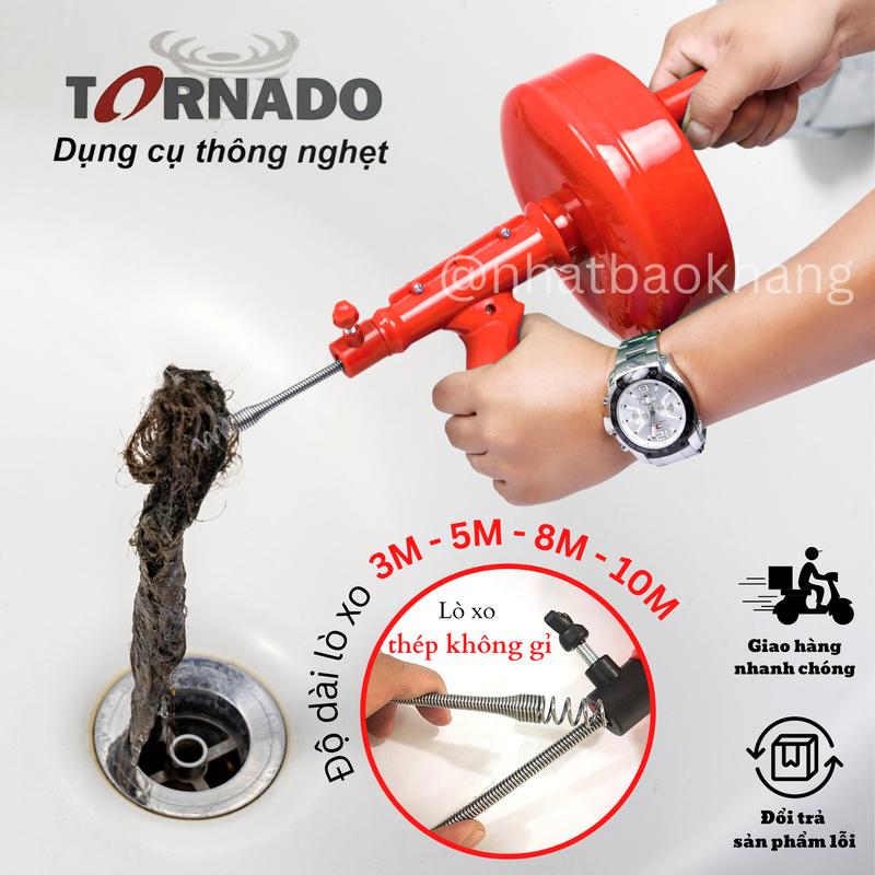 Dụng Cụ Thông Tắc Bồn Cầu TORNADO - Lò Xo Dài 3 Mét / 5 Mét / 8 Mét / 10 Mét  - Chuyên Thông Nghẹt và Thông Tắc Cống, Thông Ống Thoát Nước, Thông Chậu Rửa Chén Bát, Thông Lavabo