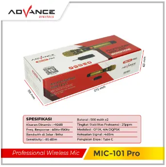 Advance Microphone Wireless  MIC101 PRO Profesional  Bisa Dicharger Frekuensi UHF Garansi Resmi 1 Tahun 5