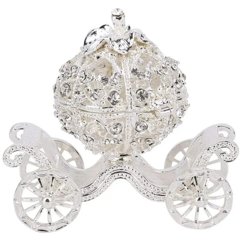 Rhinestone Crystal Pumpkin Carriage Trinket Box, 1 Count Creative Desktop Jewelry Container, Room Organizer, Jewelry Display Holder, Jewelry Organizer for Home Bedroom Dormitory