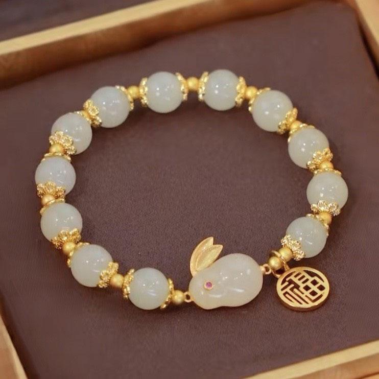 Vòng Tay Nữ Mặt Thỏ Ngọc Dễ Thương - Hạt 7mm Màu Ngọc Bích 4