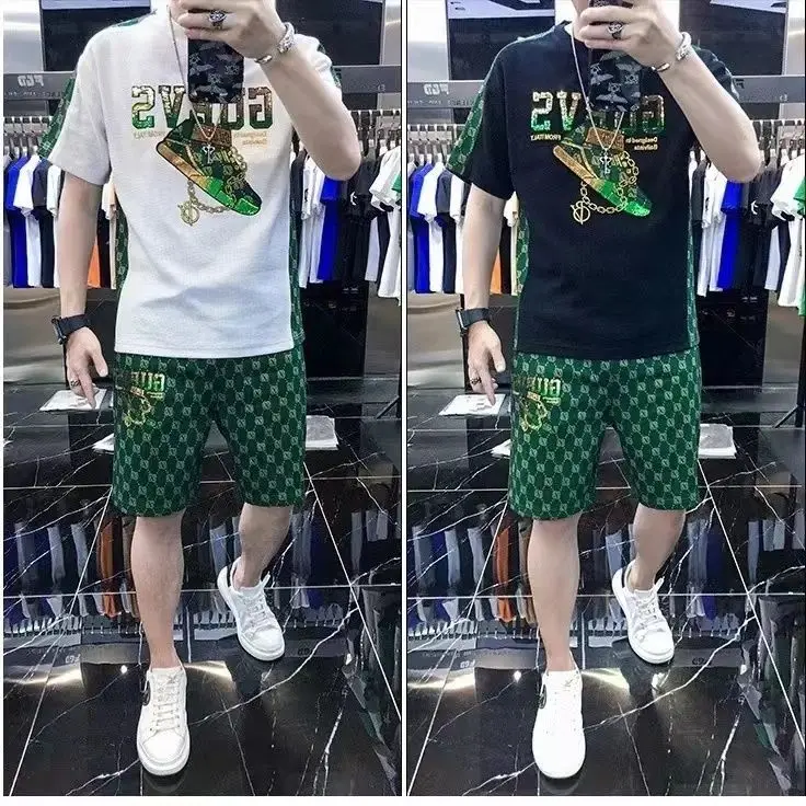 Áo phông ngắn tay nam, quần đùi, bộ đồ giản dị, Thương Hiệu Thời Trang mùa hè 2023, bộ đồ nam đẹp trai mới