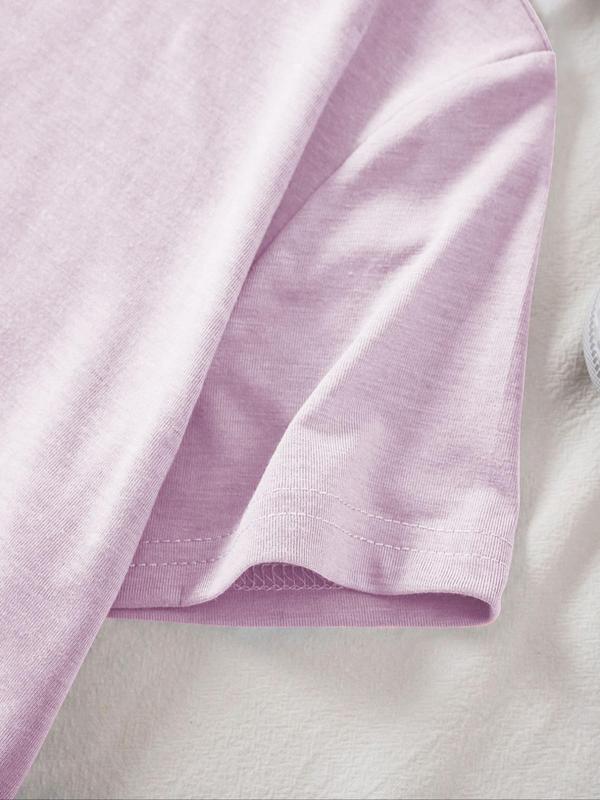 Women's Beach & Letter Print Drop Shoulder Tee, Casual Short Sleeve Round Neck T-Shirt for Summer, Ladies Clothes for Daily Wear 2