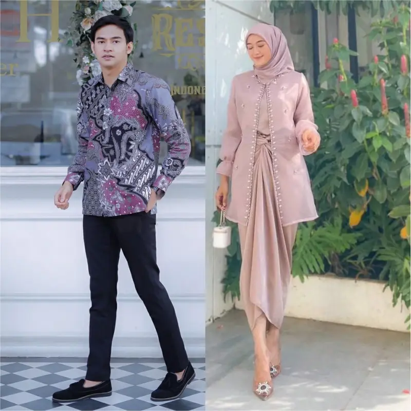 Baju batik couple pasangan lamaran wisuda tunangan kekinian oneset clarisa jemma organza polos wanita terbaru ootd engagiment rok lilit 6