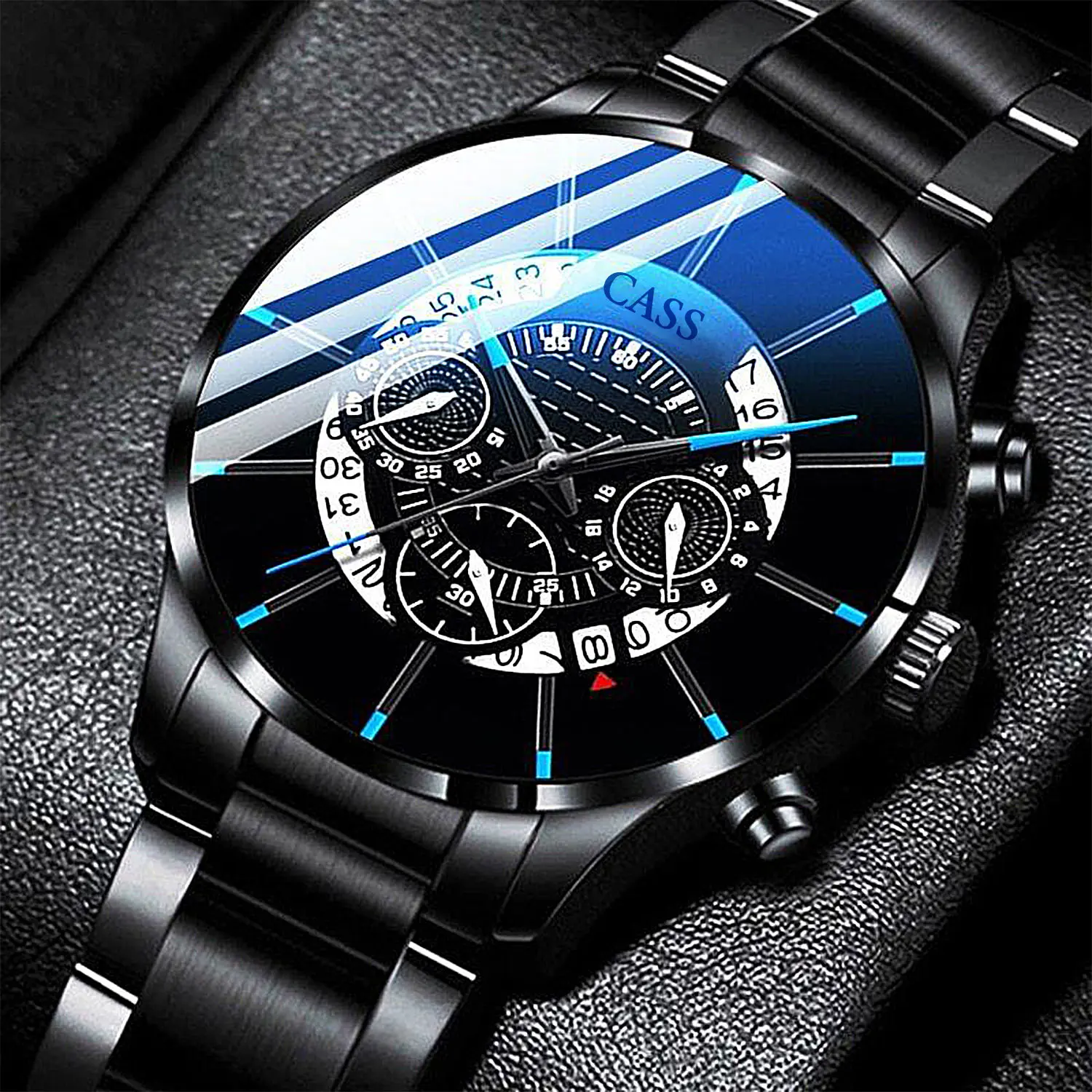 CASS JAM TANGAN PRIA DEWASA 2023 EXPLOSION CASS MEN'S FASHION WATCH THREE EYES AND SIX -PINK BUSINESS WATCH GOLD STEEL BELT CALENDAR QUARTET